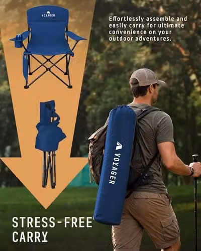 Voyager 2-Pack Lightweight Folding Camping Chairs with Cup Holders and Pockets, Blue – 4