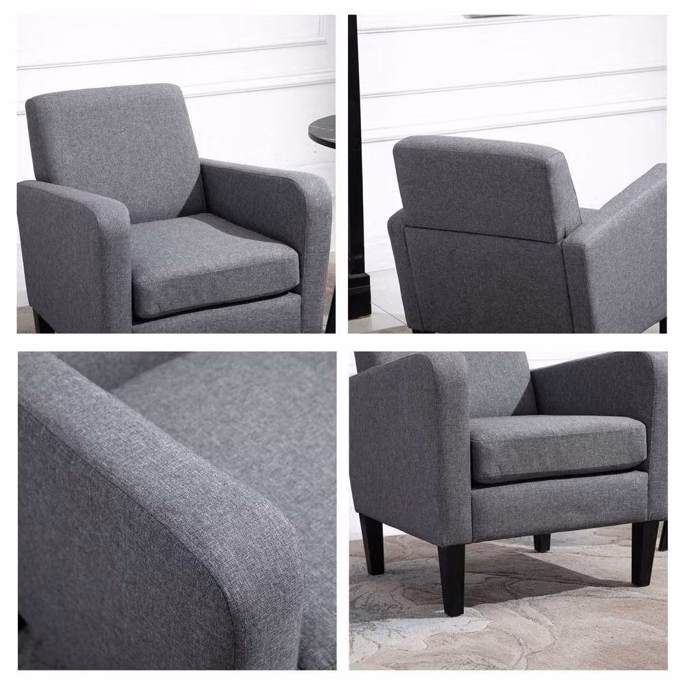 Wyld Haus Sesuma Set of 2 Modern Grey Fabric Accent Armchairs with Black Rubberwood Legs – 6