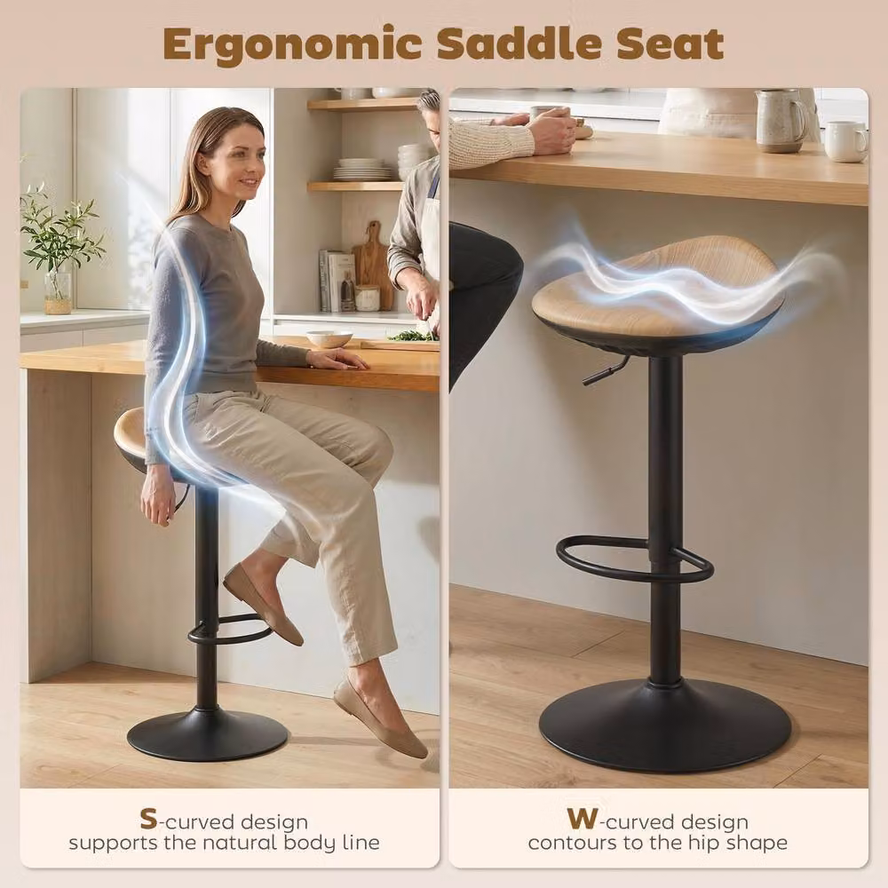 HOMCOM Set of 2 PU Leather Swivel Breakfast Barstools in Natural Oak – 3