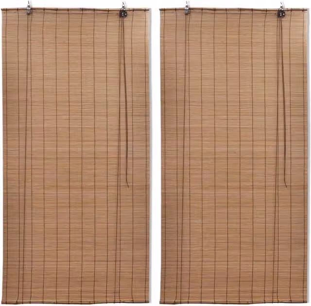 Berkfield Home Brown Bamboo Roller Blinds, 2 Pack, W: 80 cm, H: 160 cm