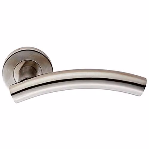Loops Pair of Arched Round Bar Handles on Round Rose in Brushed Silver Stainless Steel with Concealed Fixings