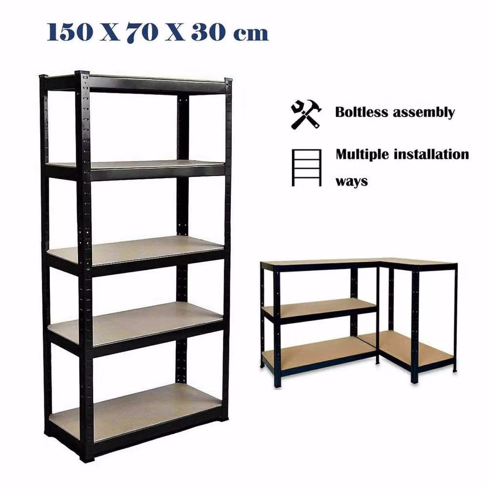 Kelvenix Black Metal and MDF Freestanding Garage Storage Shelving Unit, H 150 x W 70 x D 30 cm – 4