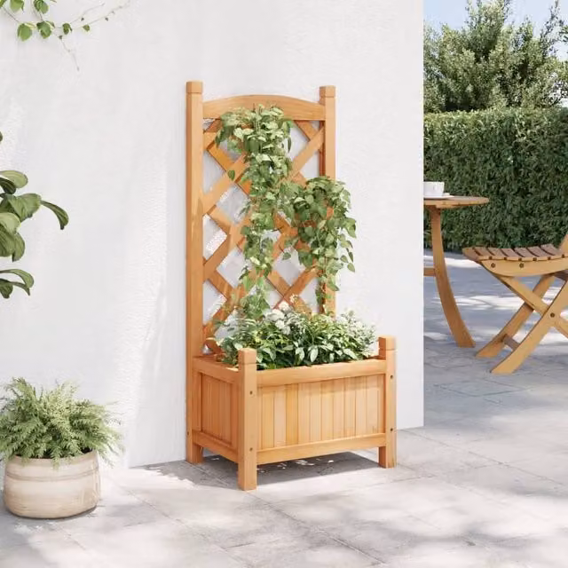 Berkfield Home Brown Solid Wood Fir Planter with Trellis W/D/H: 90.0 x 30.0 x 40.0 cm