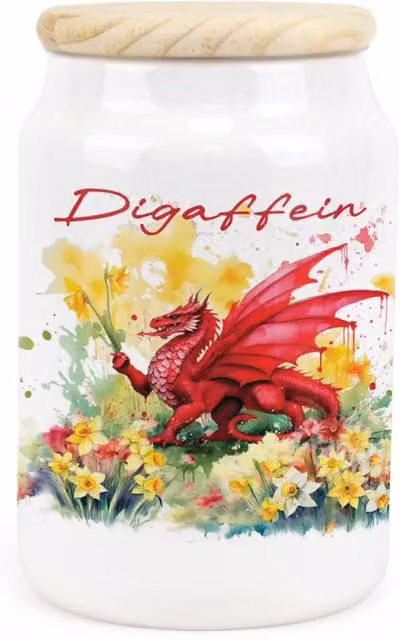 Purely Home Welsh Dragon and Daffodils Ceramic Airtight Storage Canister, Red, Yellow and White
