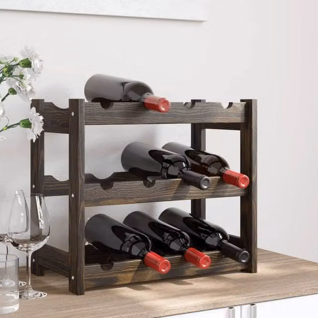 Berkfield Home Black Solid Pine Wall Mounted Wine Rack for 12 Bottles