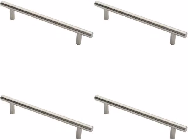 Loops 4x Straight T Bar Door Pull Handle, Satin Silver Stainless Steel, Fixing Centres: 300 mm, Length: 400 mm, Width: 19 mm