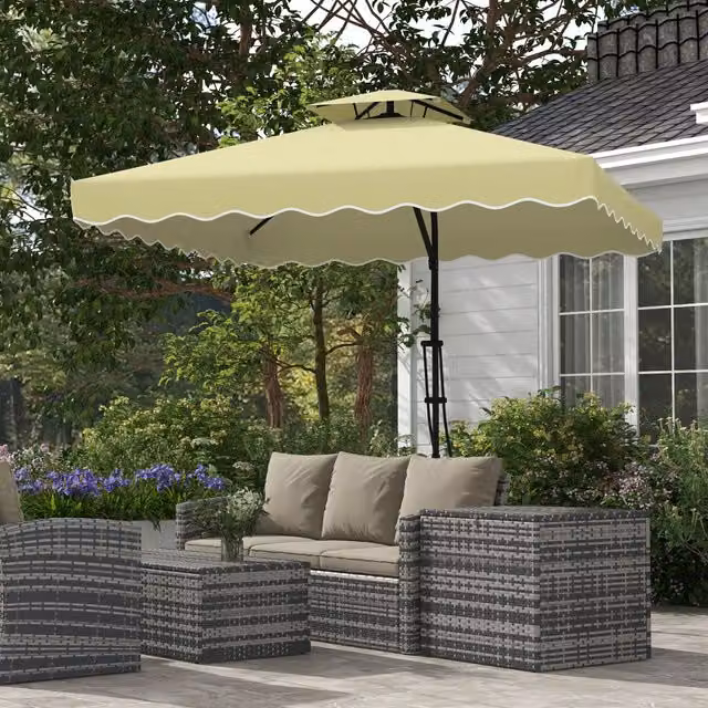 Outsunny Square Cantilever Parasol Umbrella with Cross Base in Beige