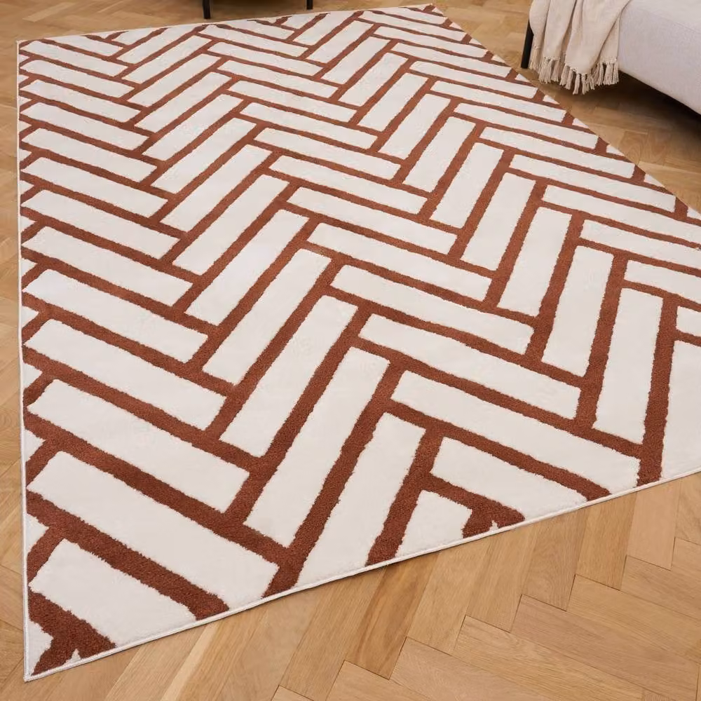 THE RUGS Loft Herringbone Soft Pile Area Rug in Terracotta, W: 80 cm, L: 150 cm – 2
