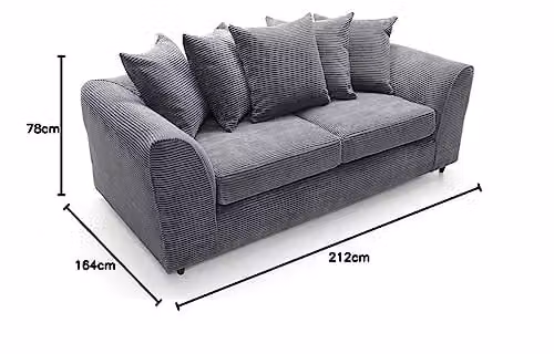 Abakus Direct 3 Seater Jumbo Cord Sofa in Grey, W/D/H: 180 x 89 x 90 cm – 3
