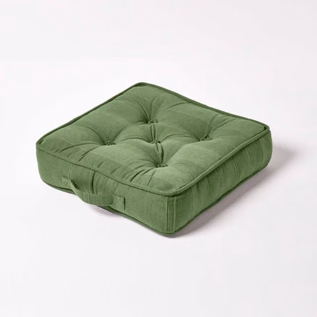 Homescapes Rajput Ribbed Cotton Square Floor Cushion in Green