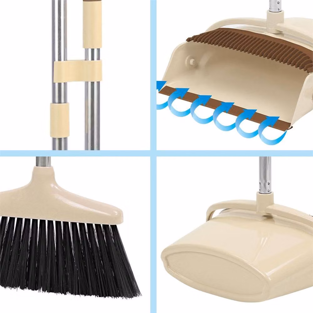 PAWNORA Long Handled Dustpan and Brush Set with Telescopic Handle in Beige and Brown – 2
