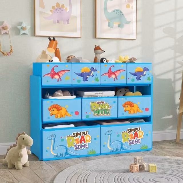 STILVORA Kids Storage Unit with 3 Tiers and 9 Blue Fabric Boxes, W/D/H: 70 x 30 x 30 cm – 1