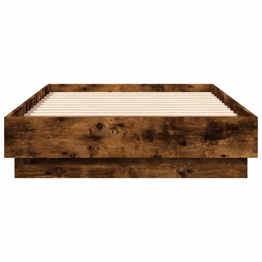 Berkfield Home Single Bed Frame in Smoked Oak with LED Under-Bed Lighting and USB Charging Port, W/D/H: 90 x 190 cm, Brown – 3