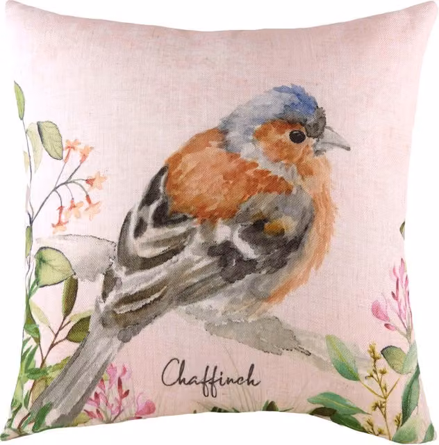 Make it a Home Spring Birds Chaffinch Printed Square Cushion in Multicolour with Polyester and Feather Filling