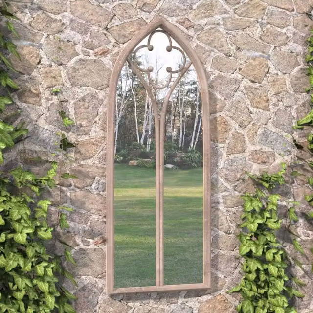 Berkfield Home Garden Mirror in Beige, Antique Metal Rectangular Wall Mirror, H 100 cm x W 45 cm – 1