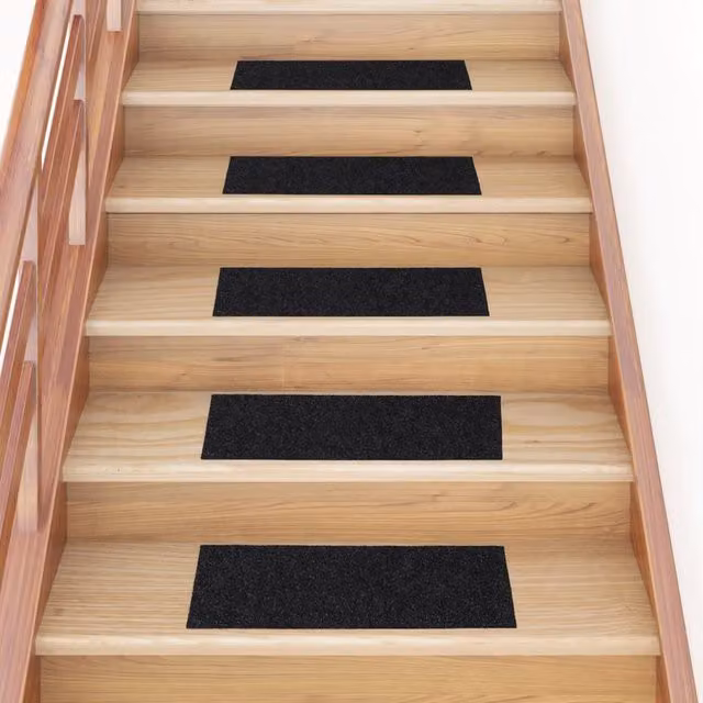 Berkfield Home Self-adhesive Rectangular Stair Mats, 15 Pieces, Black, W/D: 60 x 25 cm