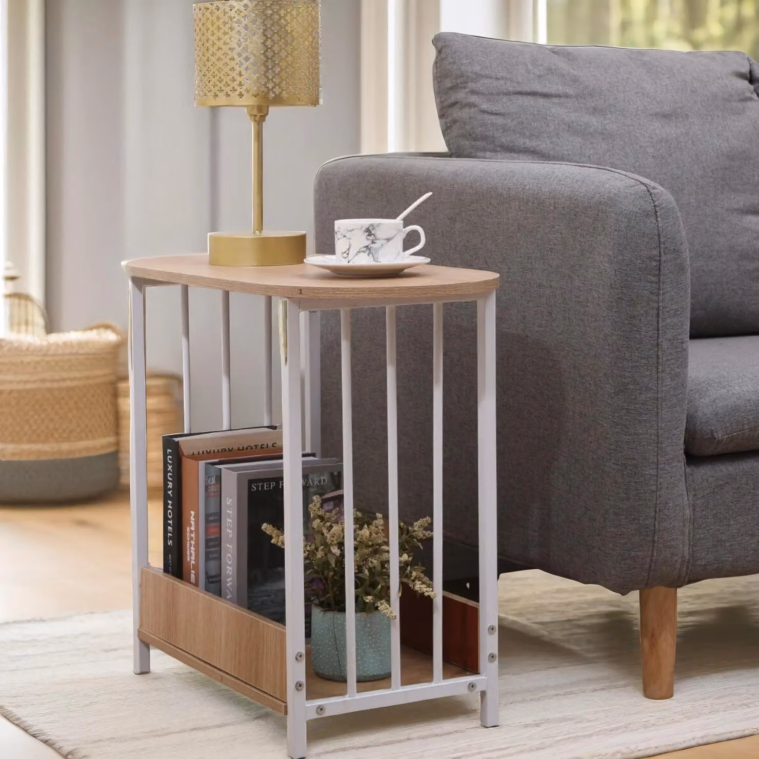 Pirlo Plush 2 Tier Narrow Side Table in Light Oak – 2