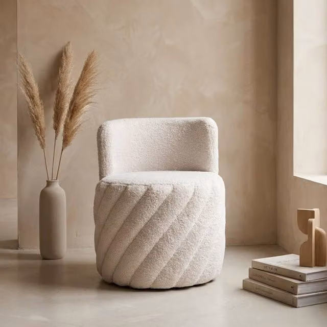 Garden Greatness Alex Swivel Teddy Armchair in Cream Bouclé Fabric