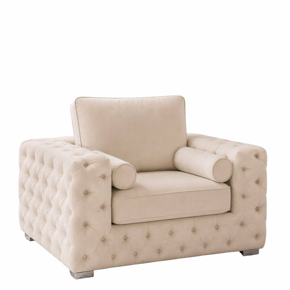 Stratus Interiors Ashley Chesterfield Plush Velvet Armchair in Beige – 2