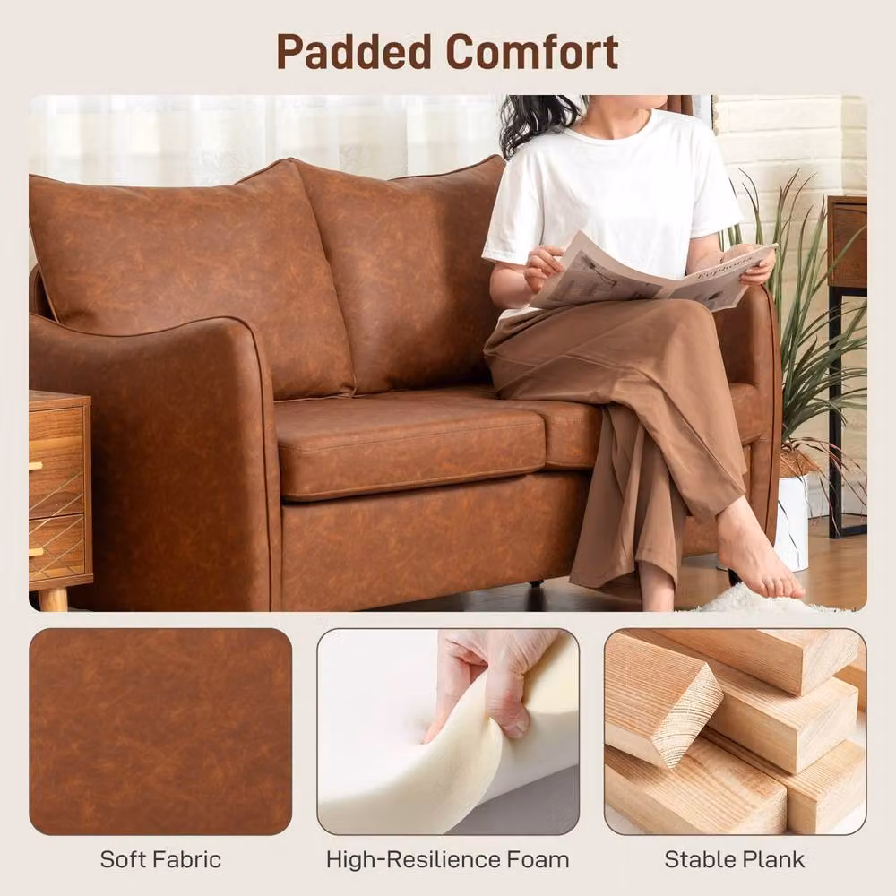 Wyld Haus Mipa 2 Seater Sofa in Brown Faux Leather with Marble Effect – 3