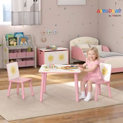 AIYAPLAY 3-Piece Kids Table and Chair Set with Star Pattern in Pink – 2