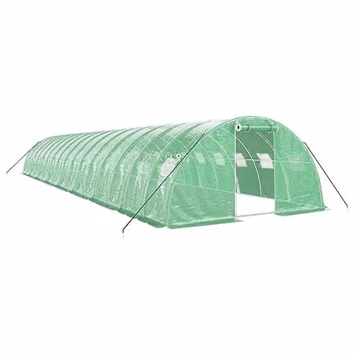 vidaXL Greenhouse with Green Steel Frame, W: 16 m, D: 4 m, H: 2 m