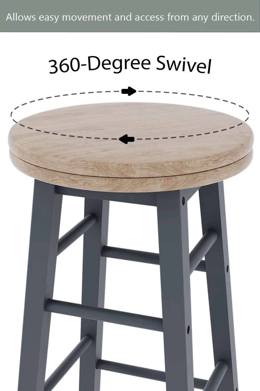 Home Discount Chef Vida Wooden Revolving Bar Stool in Grey – 4