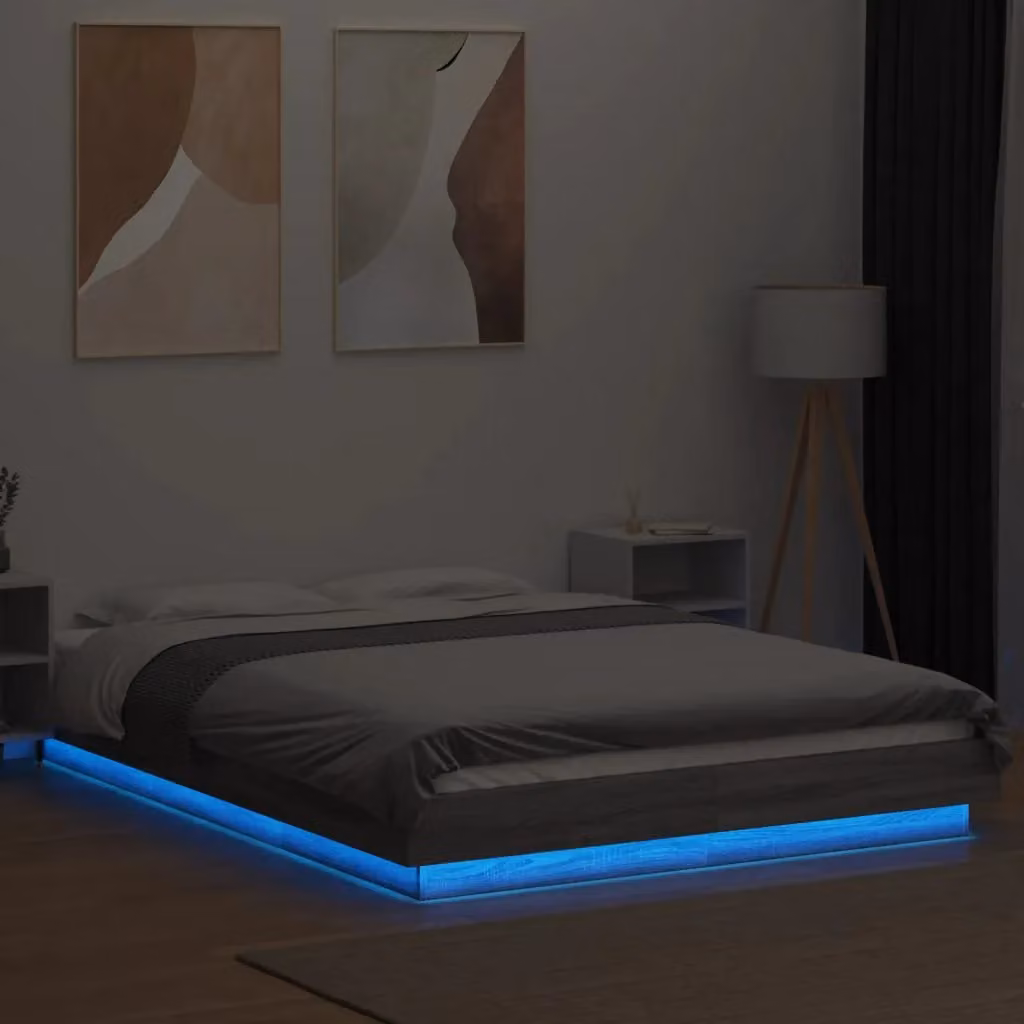 Berkfield Home Modern Grey Bed Frame with LED Under-Bed Lighting and USB Charging Port, W/D/H: 120 x 190 cm – 3