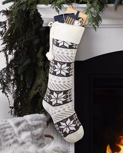 Dibor Set of 4 Grey and White Fair Isle Snowflake Christmas Stockings – 1