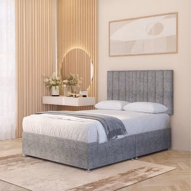 Somnior Beds Ltd Arizona Tweed Fabric Orthopaedic Divan Bed Set with Hybrid Mattress and 32 inch Headboard in Grey Silver, W/D/H: 120 x 200 cm