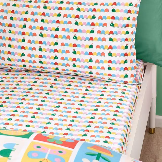 Catherine Lansfield Curious Caterpillar Easy Care Childrens Fitted Bed Sheet, Multicolour