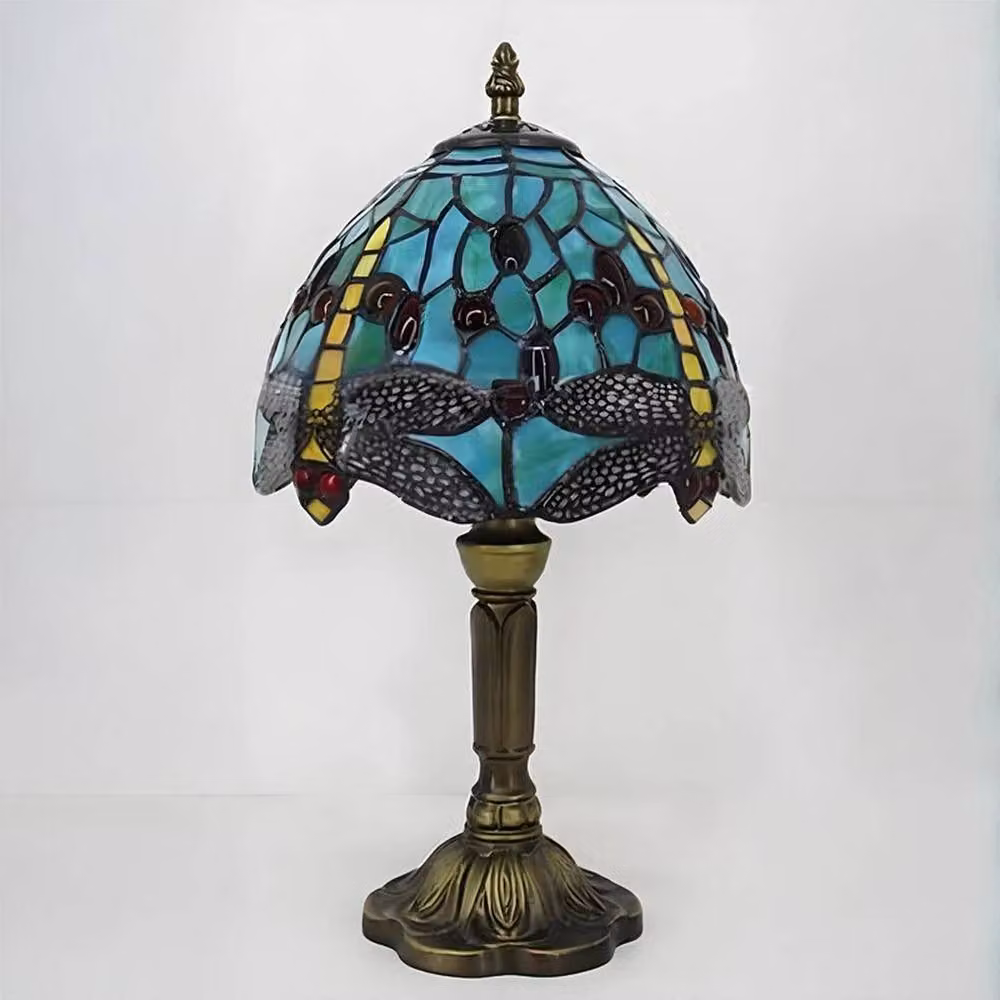 FORGEVIO Art Nouveau Handcrafted Stained Glass Table Lamp in Green and Bronze – 5