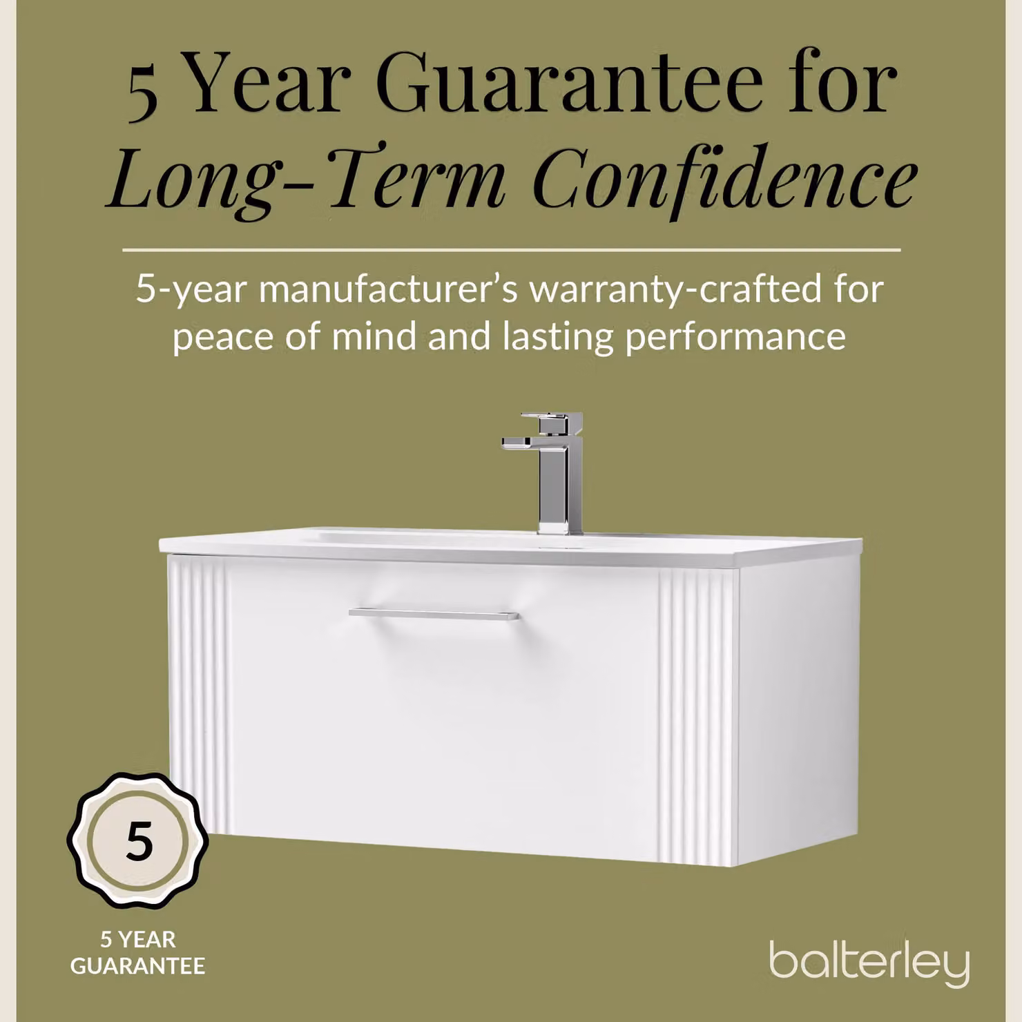 Balterley Wall Hung 1 Drawer Vanity Unit with Curved Basin, Satin White, W: 80 cm, H: 38.9 cm – 2