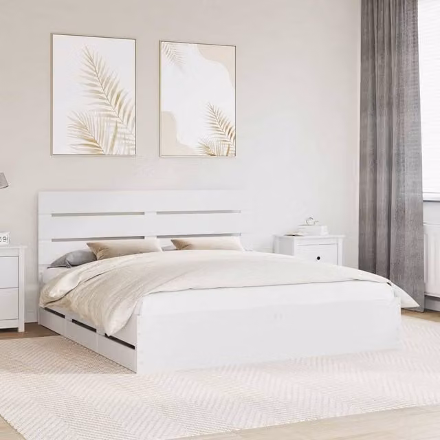 Berkfield Home Modern Bed Frame with Drawers in White, Engineered Wood, W/D/H: 180 x 200 cm