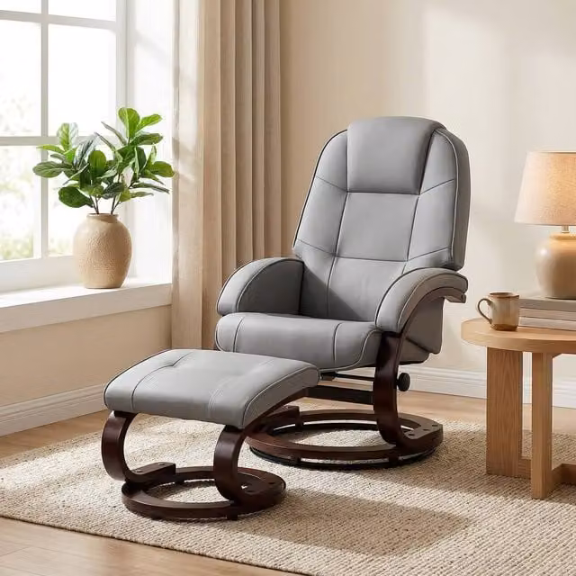 HOMCOM Swivel Recliner Chair with Ottoman, Grey Synthetic Leather