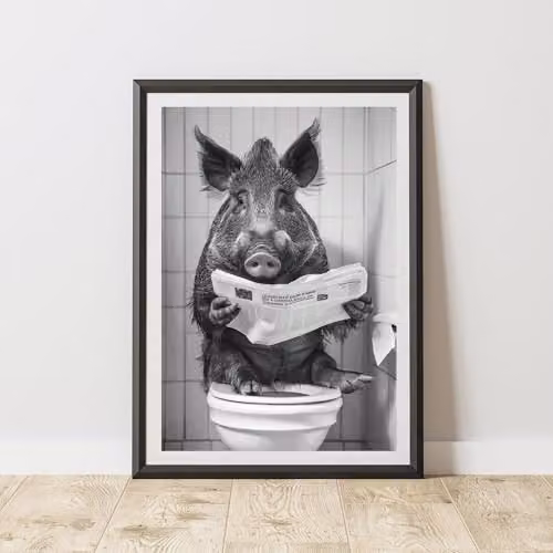 60 Second Makeover Wild Boar On The Toilet Animal Print Paper Poster, A3