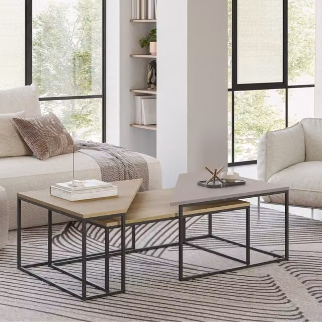 Decortie 3-Piece Nesting Coffee Table Set in Grey and Bronze Oak Finish