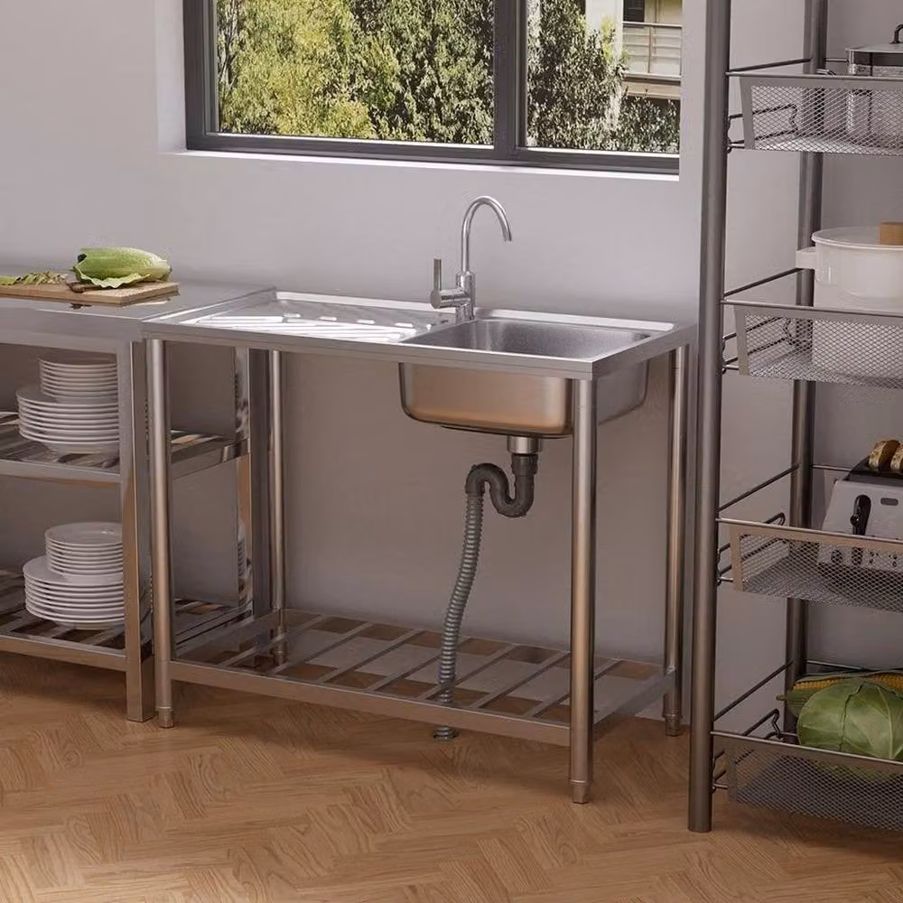 KORVIXA Commercial Catering Stainless Steel Countertop Sink in Silver, W: 100 cm, D: 52 cm, H: 85 cm – 2