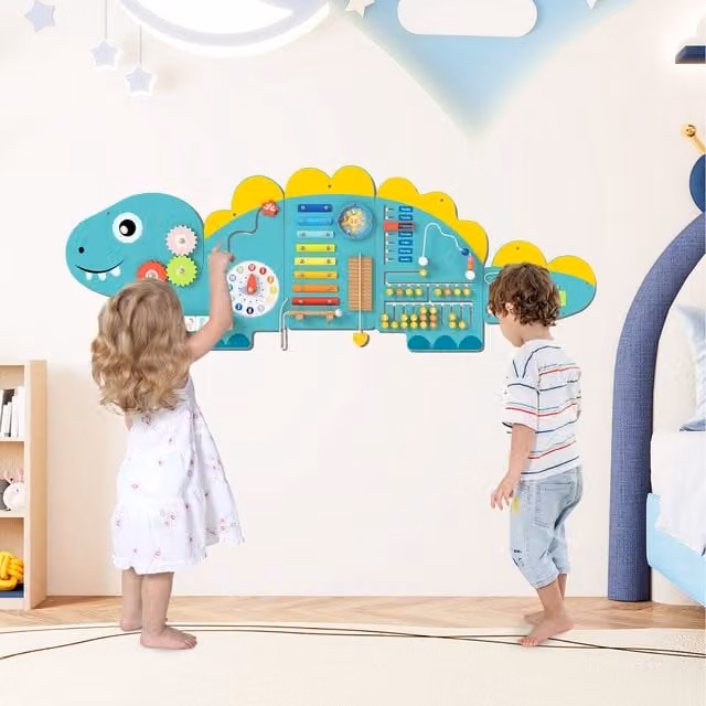 Costway Dinosaur Activity Wall Busy Board Panel in Green