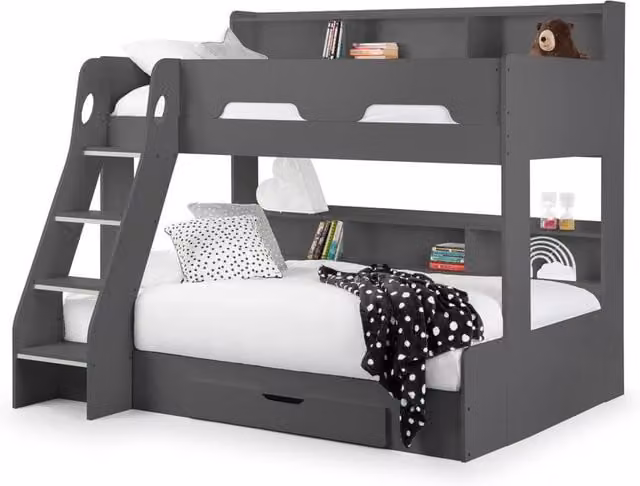 Cheshire Ironwood Triple Sleeper Bunk Bed in Anthracite Grey with Drawers and Bedside Shelf, W/D/H: 90 x 200 cm
