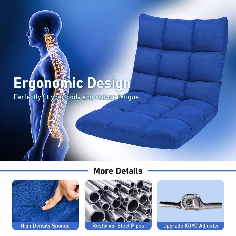 Costway 14-Position Adjustable Folding Video Gaming Sofa Chair in Blue – 5