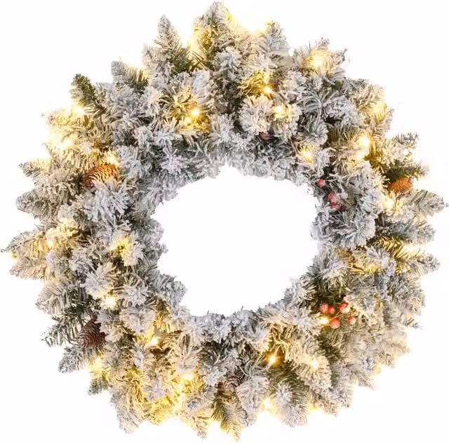 HOMCOM Pre-Lit Christmas Wreath with LED Lights and Pine Cones, Green, Diameter: 60 cm