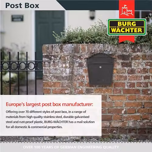 Burg-Wächter MB01A Anthracite Classic Wall Mounted Galvanised Steel Lockable Weatherproof Post Box W: 36 cm, H: 37 cm, D: 13 cm – 4