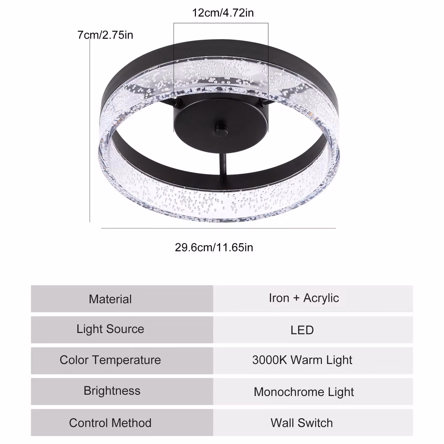 Garwarm Black Circular LED Flush Mount Ceiling Light, Diameter: 25.59 cm – 2