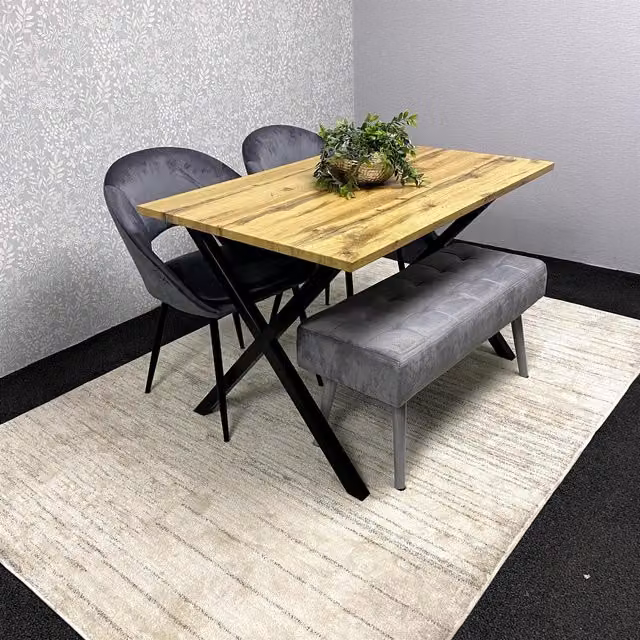 Kosy Koala Modern Dining Set with Rectangular Table, Velvet Chairs and Padded Bench in Brown, Black or Grey, Height: 82 cm