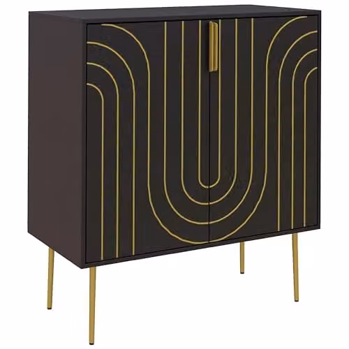 HOMCOM Art Deco Kitchen Sideboard with Integrated Lighting and Metal Legs, Black and Gold – 1