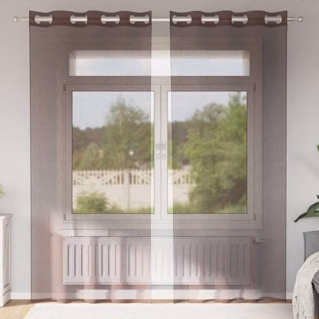 Berkfield Home Brown Transparent Voile Fabric Curtains with Eyelets, 2 Pack, W: 140 cm, H: 245 cm