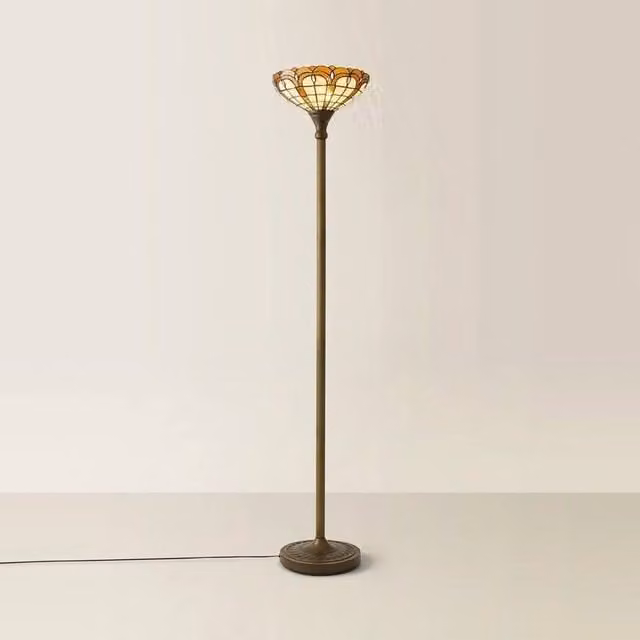 SPETLEK Gold and Brass Art Nouveau Floor Lamp Uplighter with Glass Dome – 1