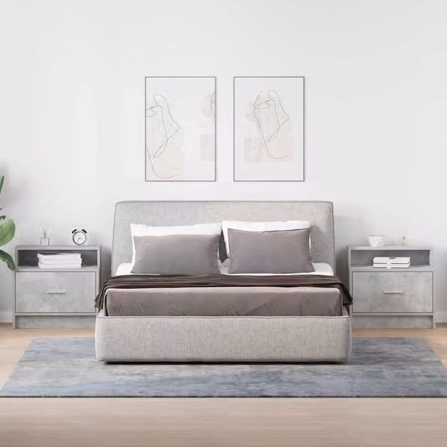Berkfield Home Durable Bedside Cabinets with Drawer, 2 Pack, Concrete Grey, W: 51 cm, D: 31 cm, H: 47 cm – 1