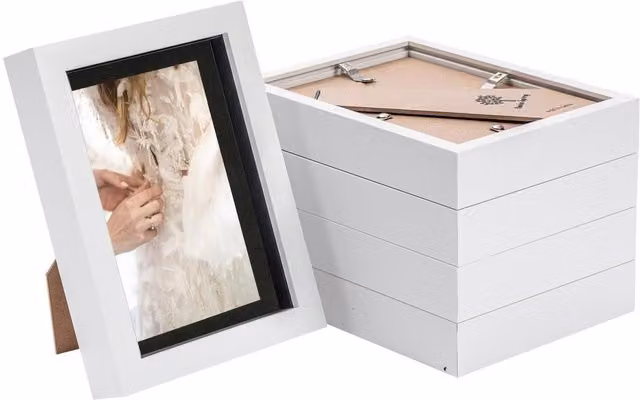 Nicola Spring Pack of 5 Rectangular 3D Box Photo Frames in White and Black, W/D/H: 17.78 x 12.7 x 12.7 cm